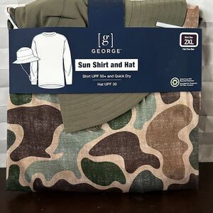 George Men’s Camouflage Long Sleeve T-Shirt with Matching Green Sun Hat